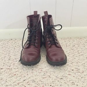 H&M Divided Burgundy Lace Up Combat Boots